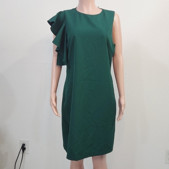 Julia Jordan Hunter Green Feather Sleeve Size 16 Dress - Picture 1 of 10